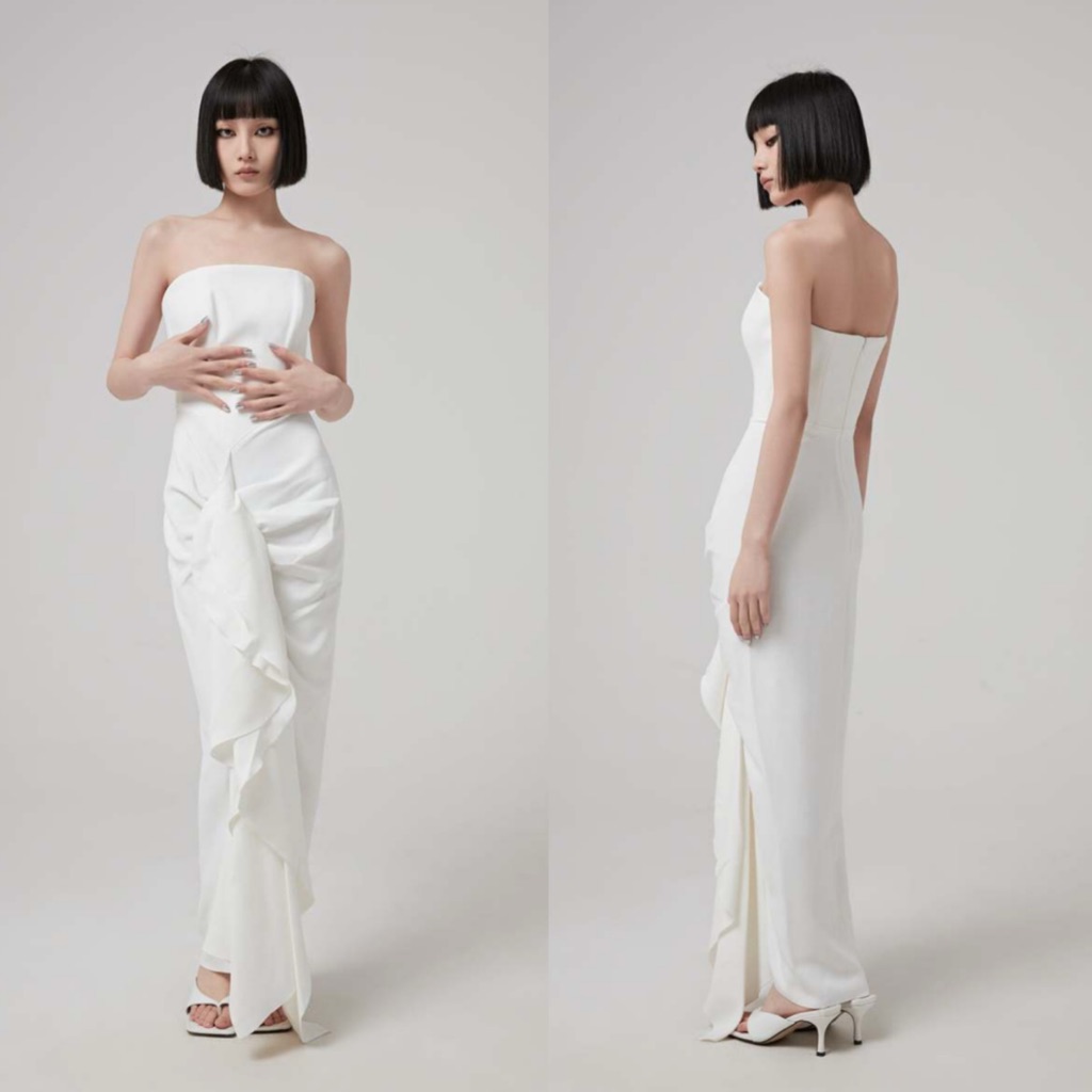Solace London Strapless Thalia Midi Dress In White Size Us 4